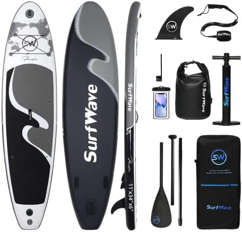 11ft x 34in x 6in Inflatable Stand-Up Paddle Board Set with Accessories | Beginner-Friendly Multi-Functional Travel Surfboard | High-Load-Bearing and High-Strength PVC Material