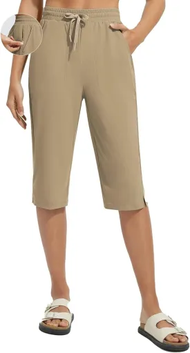 baleaf Women's Long Shorts Quick Dry 15" Swim Pants with Liner UPF50  Swim Capris with Pockets