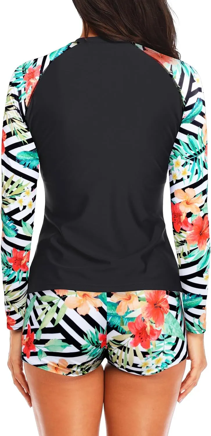 Daci Women Two Piece Rash Guard Long Sleeve Swimsuits UV UPF 50  Swim Shirt Bathing Suit with Boyshort Bottom