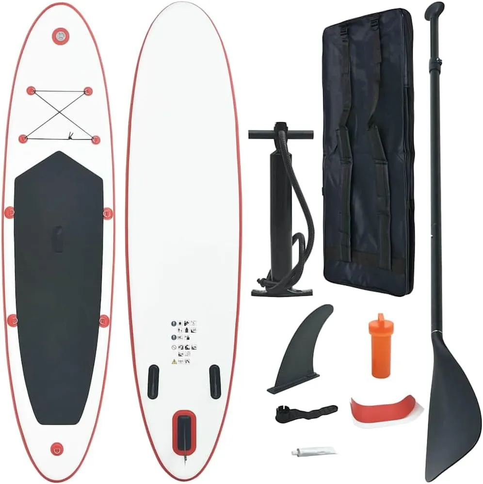 Enhance Your Watersports with Inflatable Stand Up Paddle Board Set, Includes Oar and Pump, Red and White