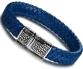FIBO STEEL Stainless Steel Braided Leather Bracelet Cuff Bracelet for Men 7.5-8.5 inches