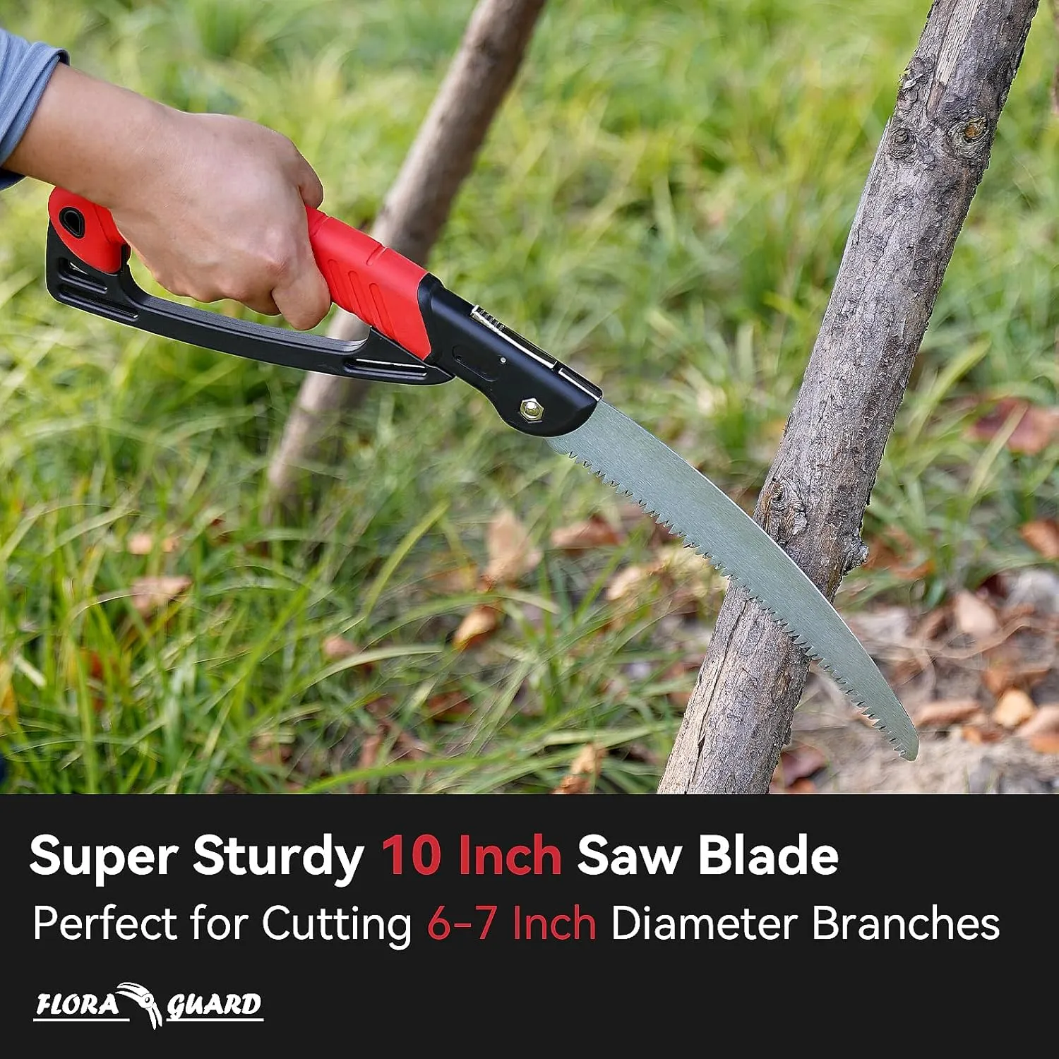 FLORA GUARD 10-Inch Folding Hand Saw, Heavy Duty Pruning Saw with Multi-Level Razer Teeth for Wood Cutting, Tree Trimming, Professional Camping Gardening Tools