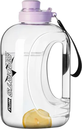 Half Gallon Water Bottle, 95 OZ/ 2.8 L, BPA Free, Modern, Sports, Gym, Outdoor, Purple, Plastic, Oval, Straw, Portable Handle, 5.31" W x 10.62" H