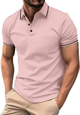 KUIOLYPOER Mens Polo Shirts Casual Solid Short Sleeve Collared Shirt Loose Athletic Golf Shirt Men's Button Down Work Shirt