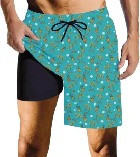 Mens Swim Trunks with Compression Liner Quick Dry Zipper Pocket Bathing