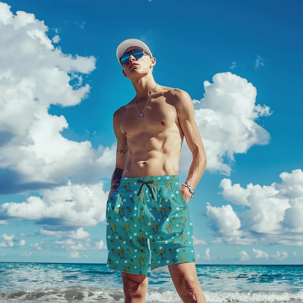 Mens Swim Trunks with Compression Liner Quick Dry Zipper Pocket Bathing