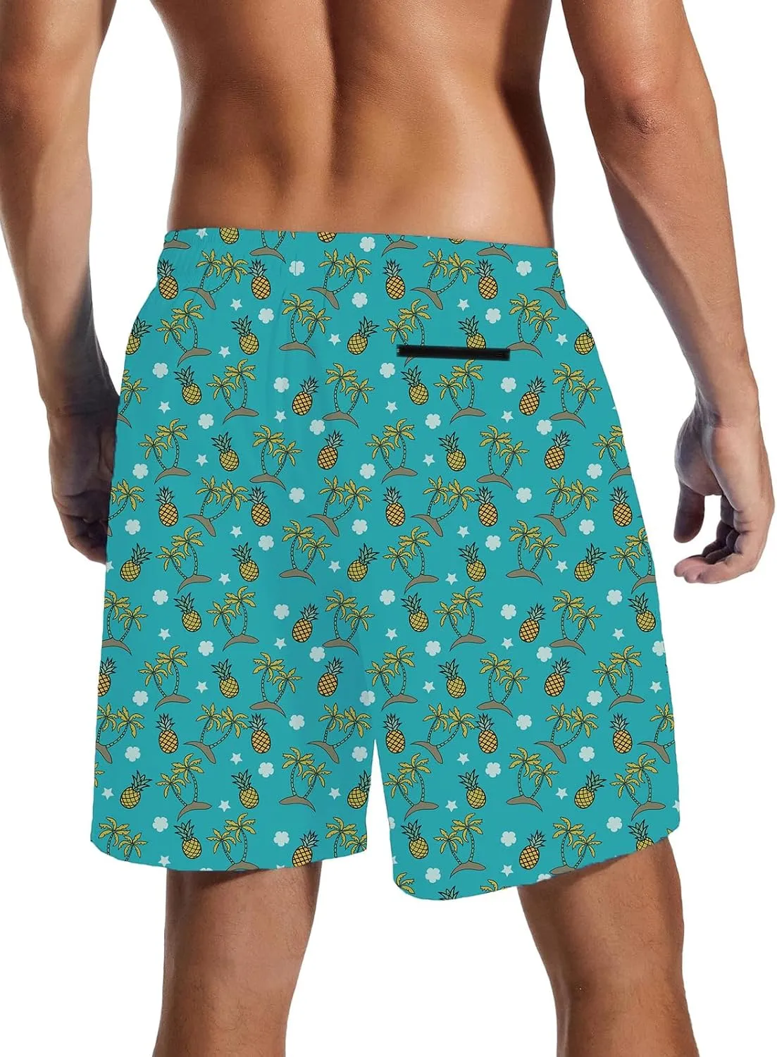 Mens Swim Trunks with Compression Liner Quick Dry Zipper Pocket Bathing