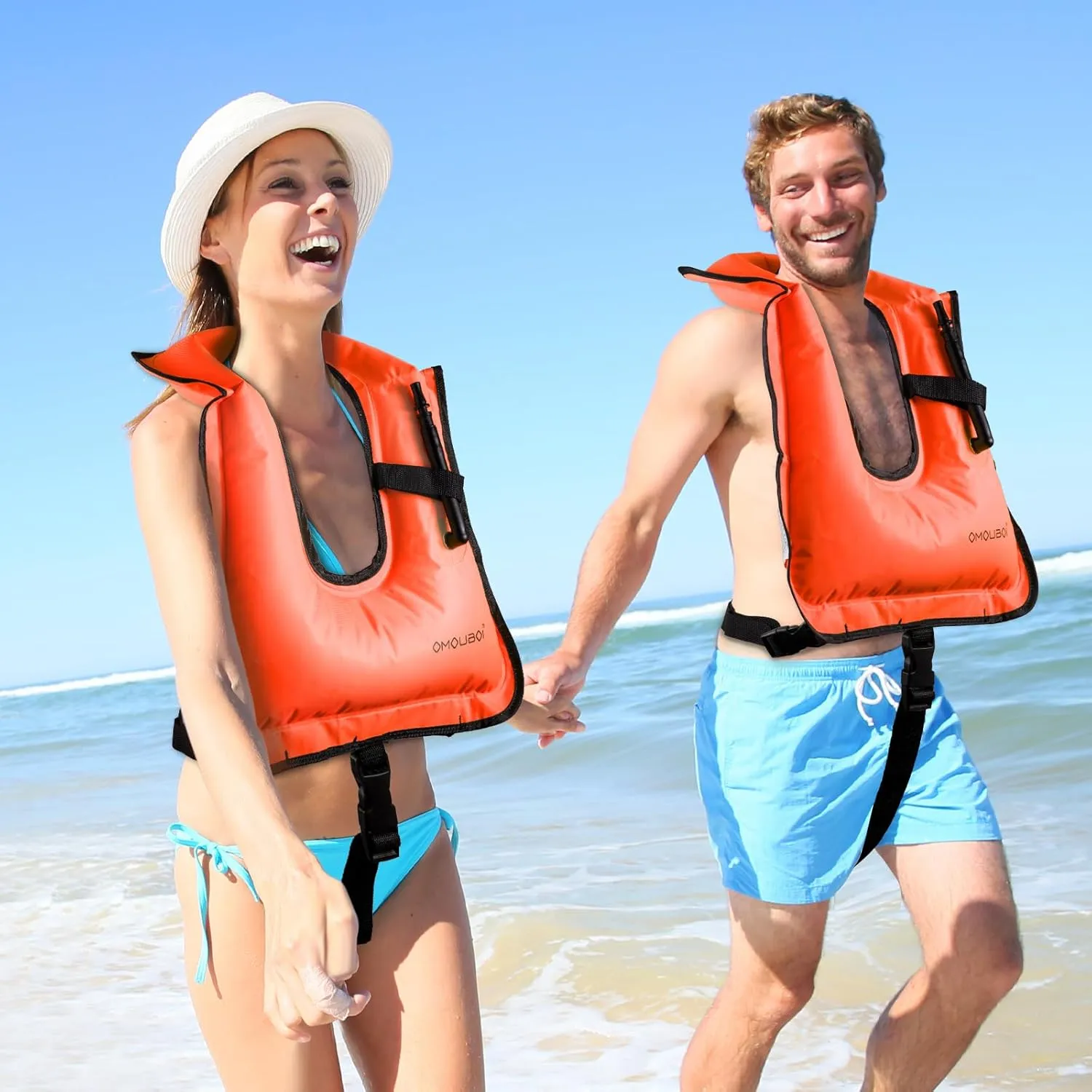 Meooeck 2 Pcs Snorkeling Vest for Adults Safety Inflatable Snorkel Vest for Swim Kayaking Swimming Diving Surfing, Load up to 220 Ibs