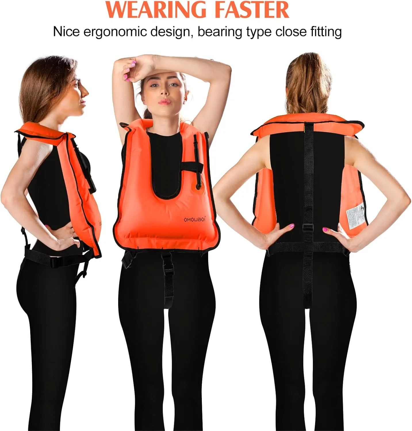 Meooeck 2 Pcs Snorkeling Vest for Adults Safety Inflatable Snorkel Vest for Swim Kayaking Swimming Diving Surfing, Load up to 220 Ibs