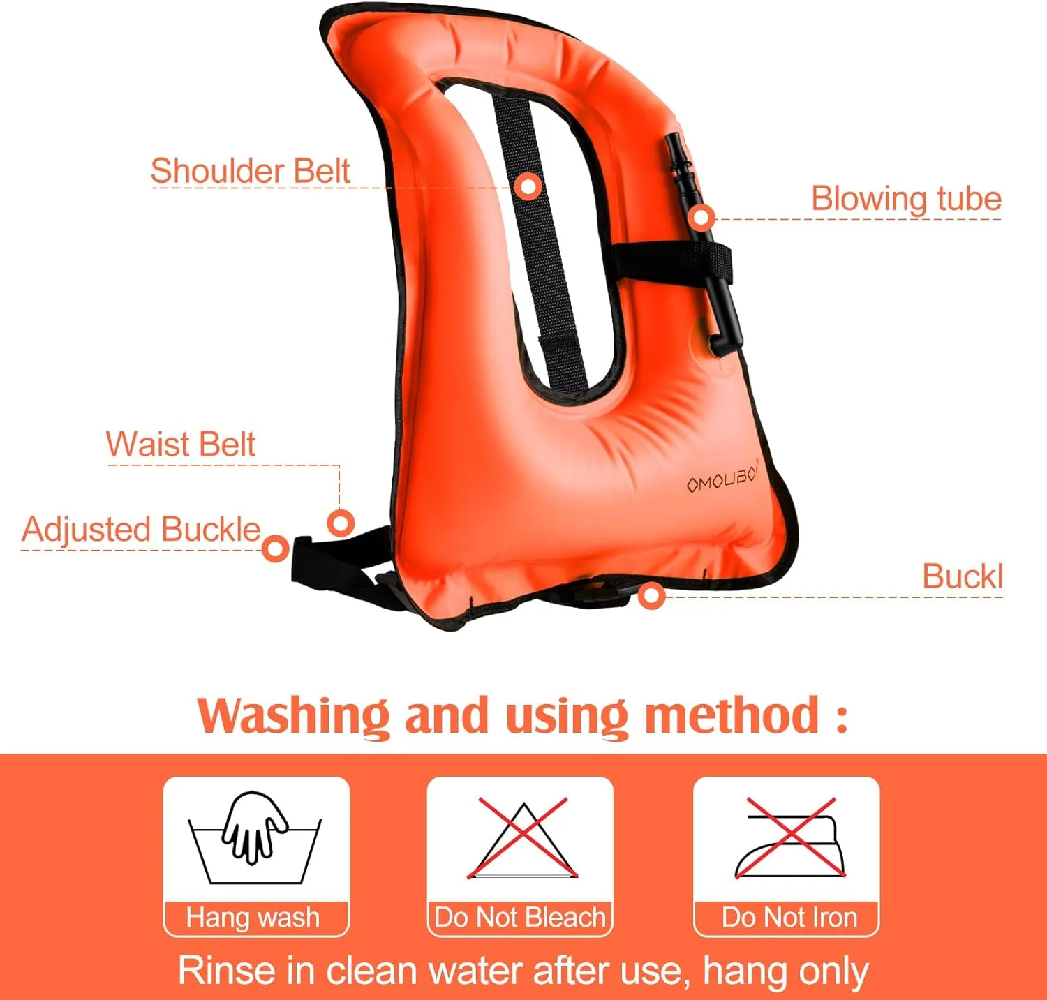 Meooeck 2 Pcs Snorkeling Vest for Adults Safety Inflatable Snorkel Vest for Swim Kayaking Swimming Diving Surfing, Load up to 220 Ibs
