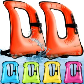 Meooeck 2 Pcs Snorkeling Vest for Adults Safety Inflatable Snorkel Vest for Swim Kayaking Swimming Diving Surfing, Load up to 220 Ibs