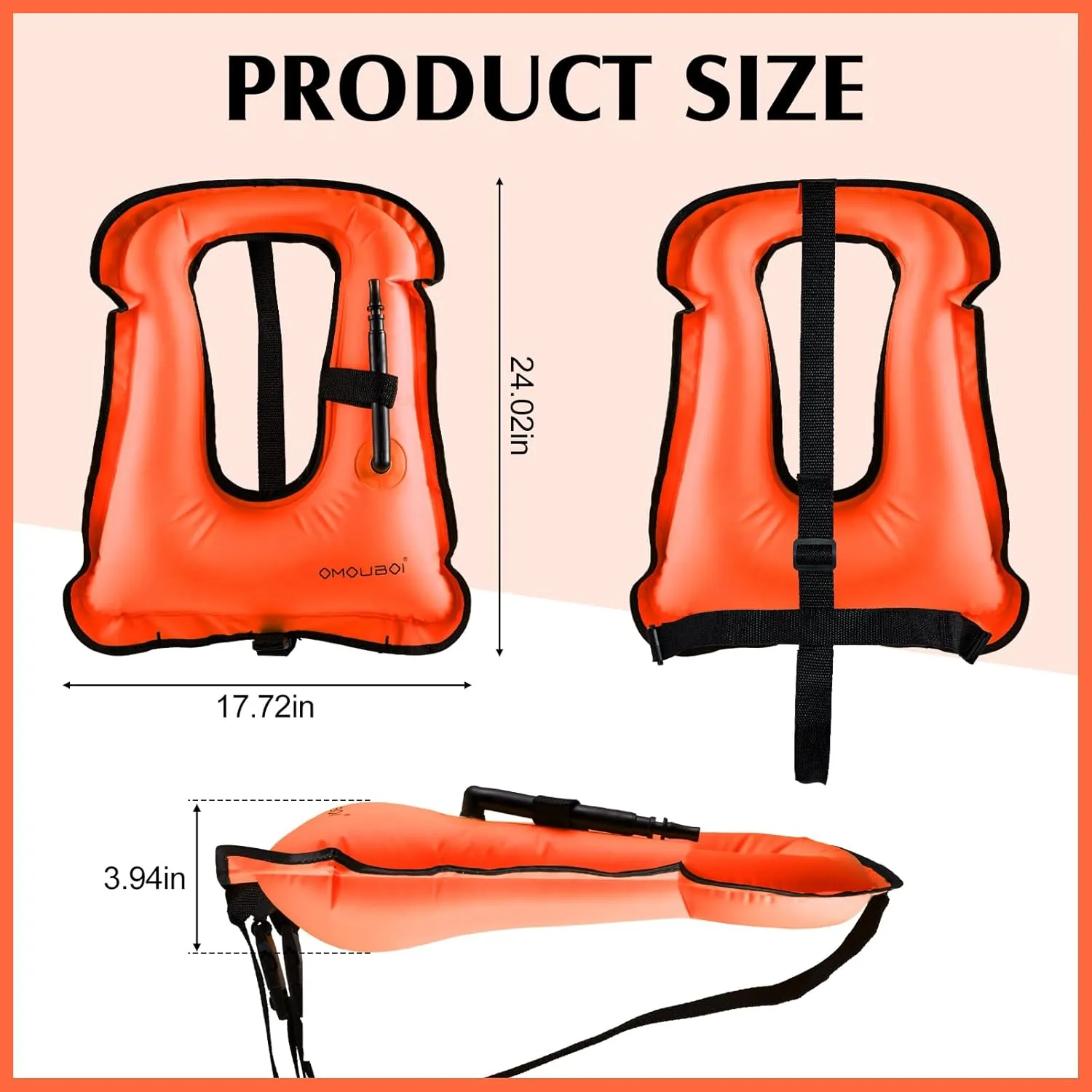 Meooeck 2 Pcs Snorkeling Vest for Adults Safety Inflatable Snorkel Vest for Swim Kayaking Swimming Diving Surfing, Load up to 220 Ibs