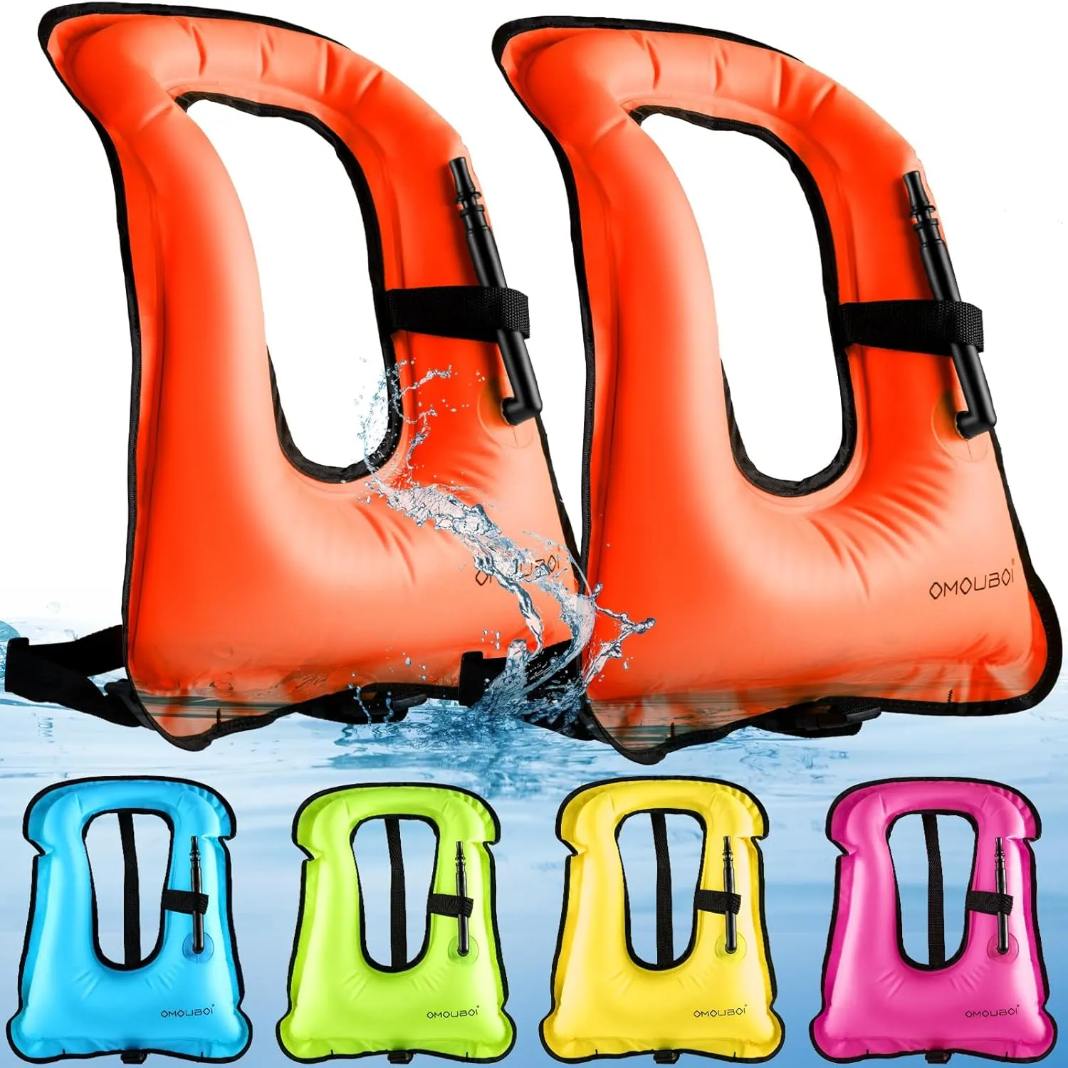 Meooeck 2 Pcs Snorkeling Vest for Adults Safety Inflatable Snorkel Vest for Swim Kayaking Swimming Diving Surfing, Load up to 220 Ibs
