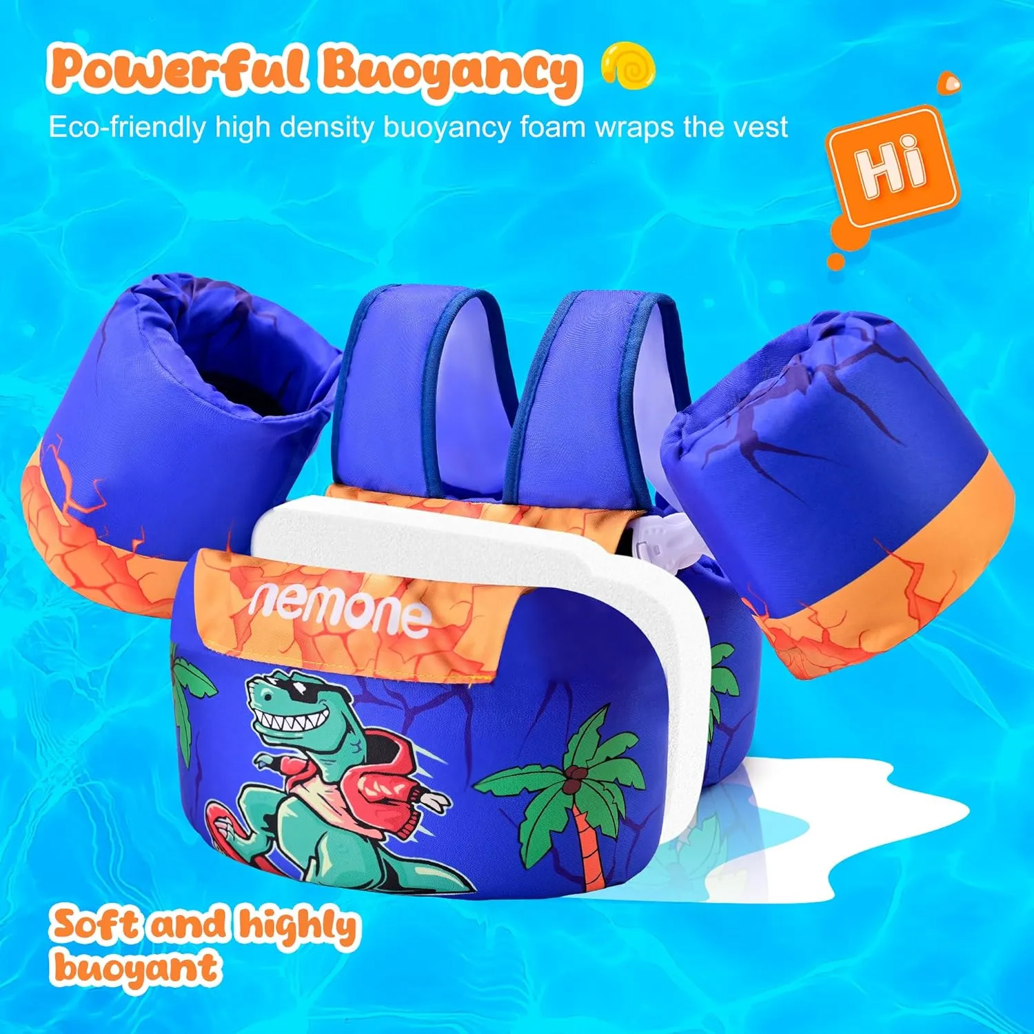 Nemone Toddler Swim Vest for 22-70 lbs Kids Floaties Swim Jacket with Arm Water Wings for Girls Boys 1 2 3 4 5 6 7 Years Old Beach Pool 20 30 40 50 60 66 Pounds Puddle Jumper