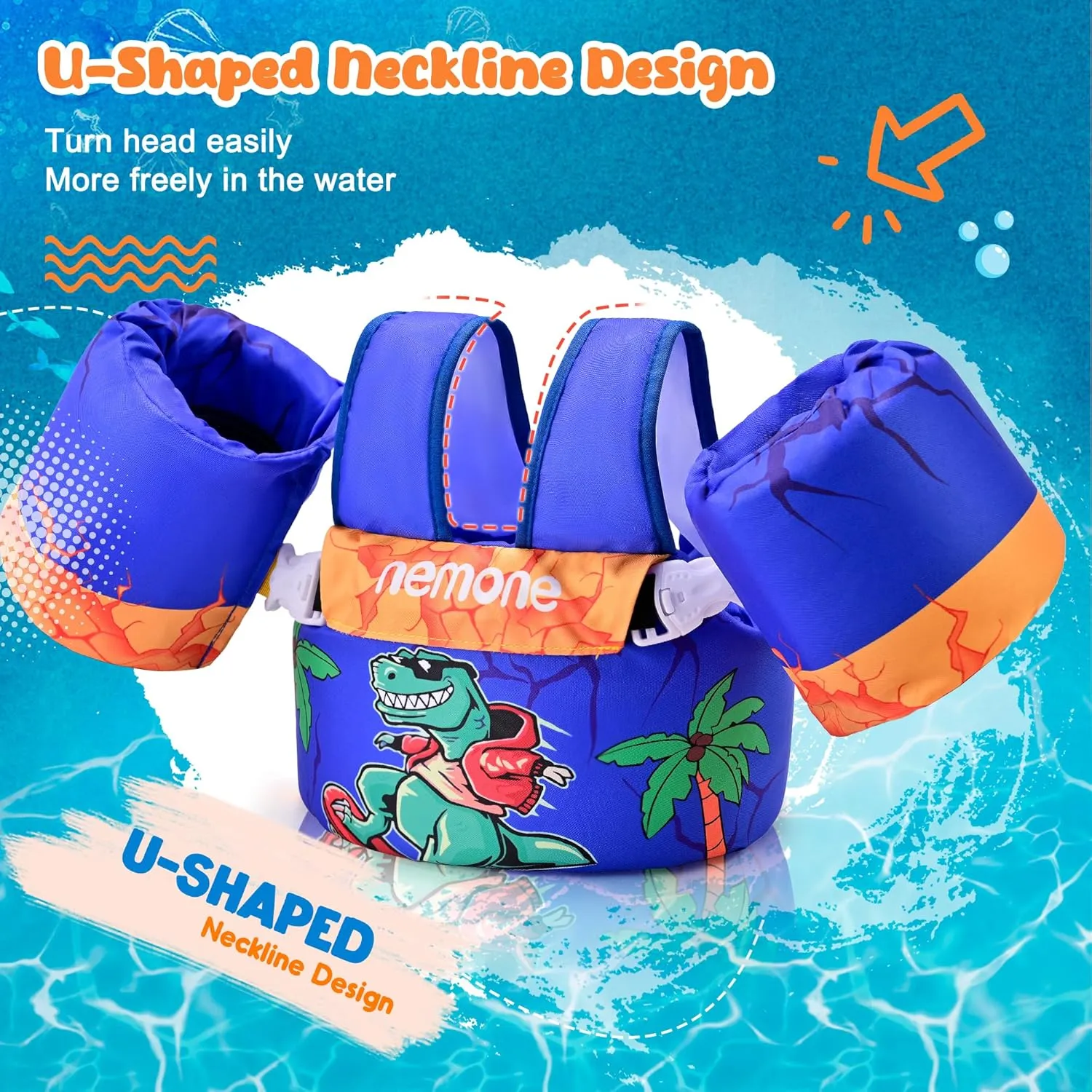Nemone Toddler Swim Vest for 22-70 lbs Kids Floaties Swim Jacket with Arm Water Wings for Girls Boys 1 2 3 4 5 6 7 Years Old Beach Pool 20 30 40 50 60 66 Pounds Puddle Jumper