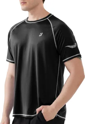 Roadbox Men's UPF 50  Swim Shirts, Short Sleeve UV Sun Protection Rash Guard T-Shirt, Quick Dry Water Surfing Beach Tees