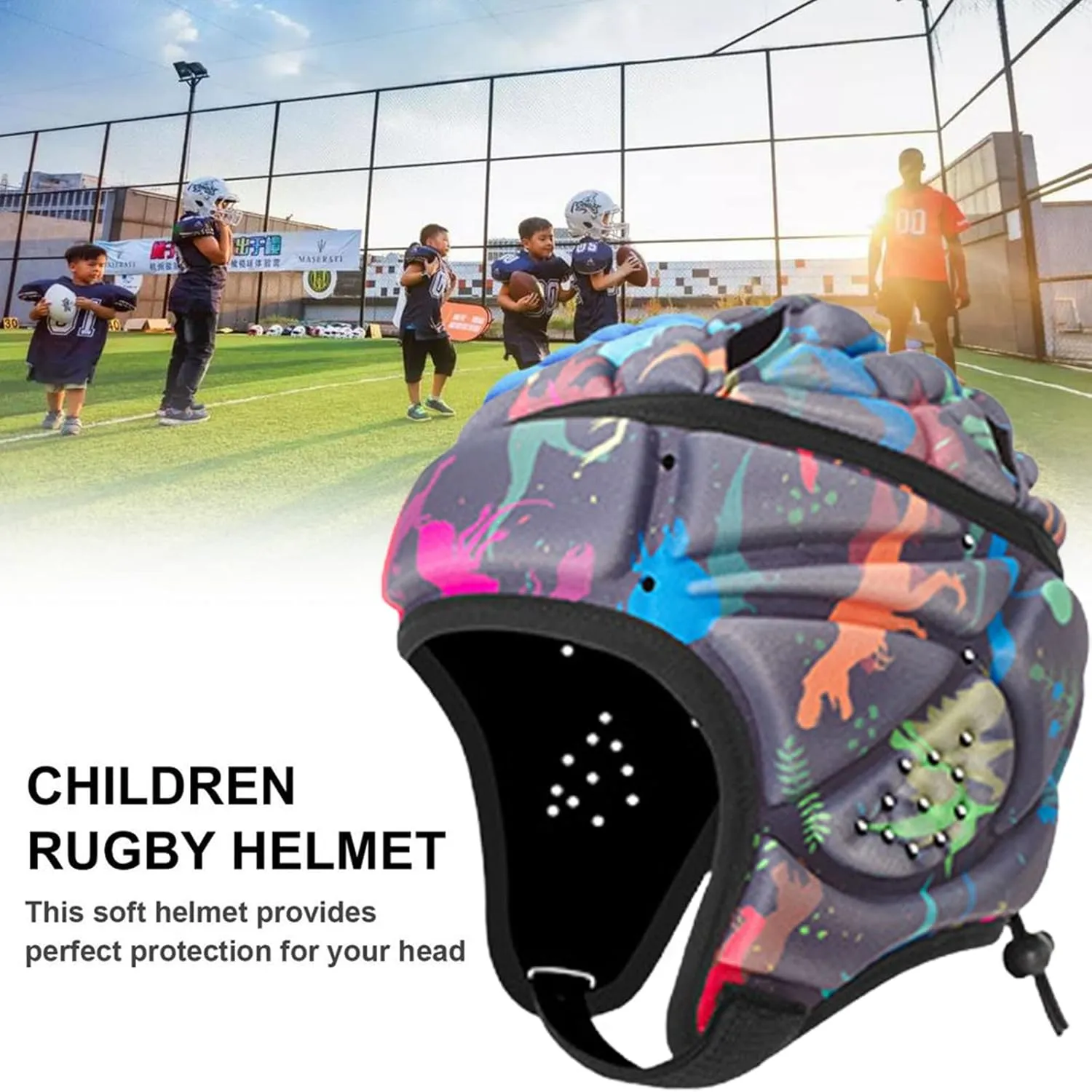 Rugby Helmet, Adjustable 7v7 Football Helmet for Kids Youth, Soft Padding Scrum Cap, Breathable Headgear for Flag Football, Brazilian jiu-Jitsu, Special Needs Helmet