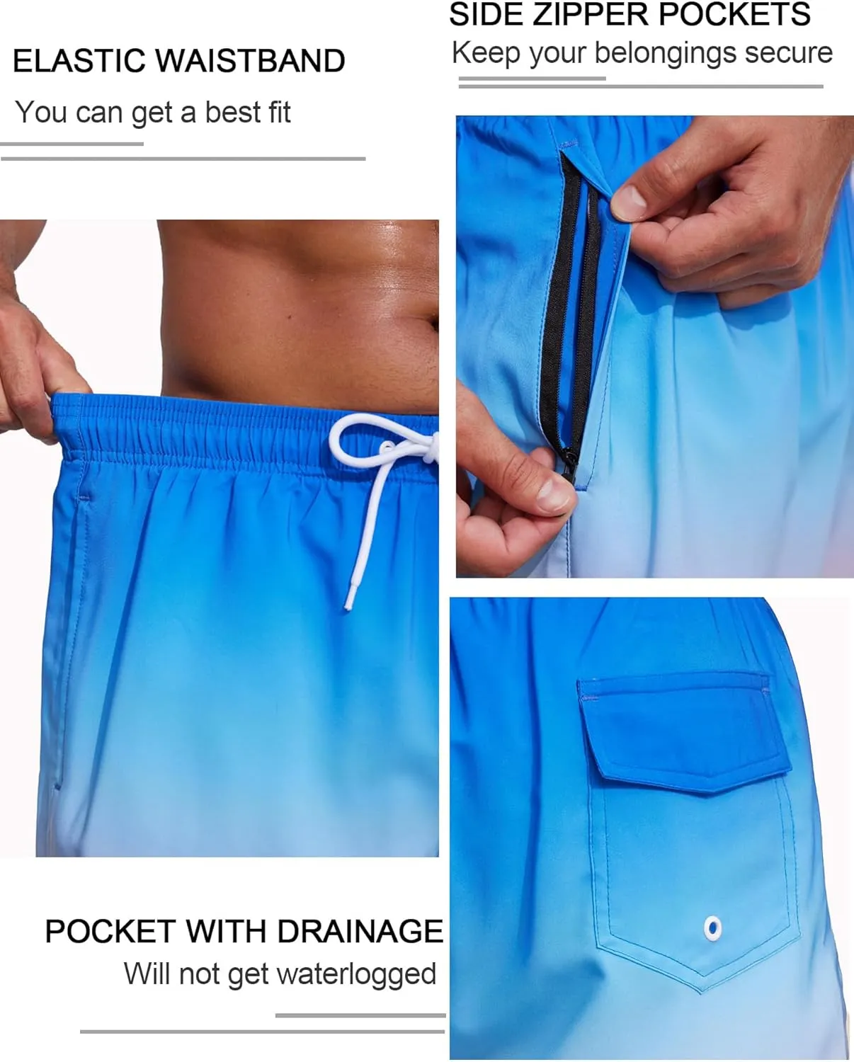 SILKWORLD Mens Swim Trunks with Compression Liner 2 in 1 Quick Dry Bathing Suit Beach Shorts with Zipper Pockets