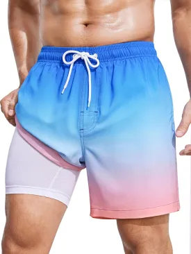 SILKWORLD Mens Swim Trunks with Compression Liner 2 in 1 Quick Dry Bathing Suit Beach Shorts with Zipper Pockets