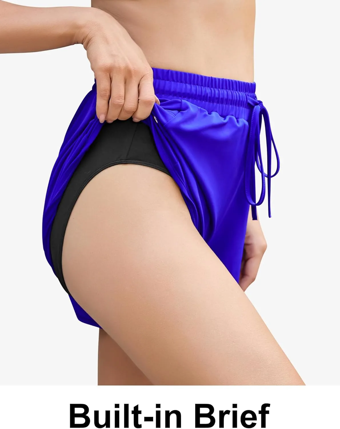 SILKWORLD Women 4" Swim Shorts Side Split Swim Trunk Quick Dry Swimming Board Shorts with Pockets