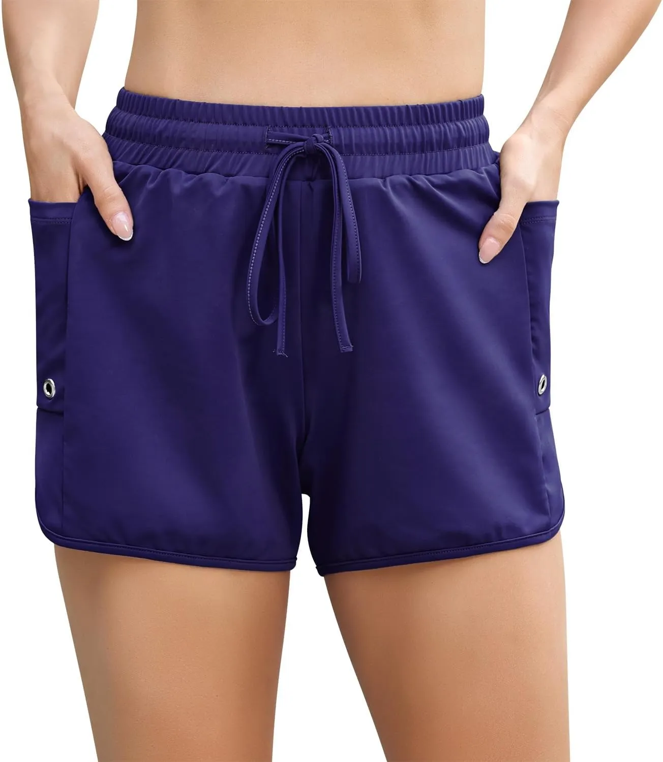 SILKWORLD Women 4" Swim Shorts Side Split Swim Trunk Quick Dry Swimming Board Shorts with Pockets