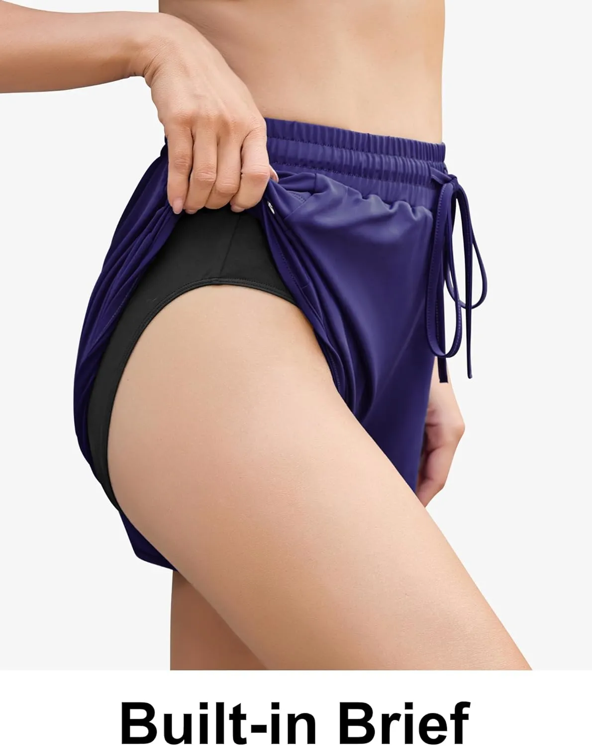 SILKWORLD Women 4" Swim Shorts Side Split Swim Trunk Quick Dry Swimming Board Shorts with Pockets