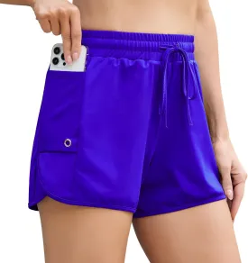 SILKWORLD Women 4" Swim Shorts Side Split Swim Trunk Quick Dry Swimming Board Shorts with Pockets