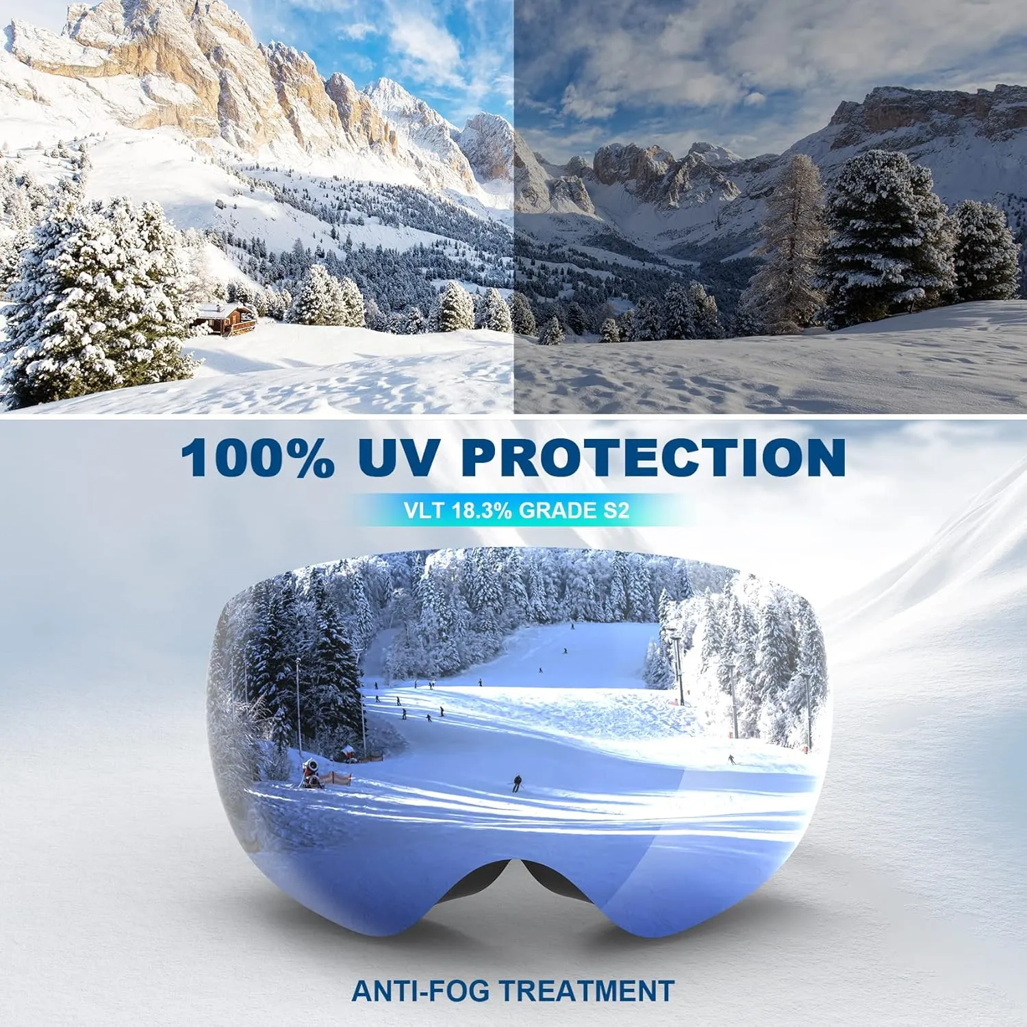 Ski Goggles Snowboard Goggles Adult, 100% UV Protection Anti-Fog Snow Goggles