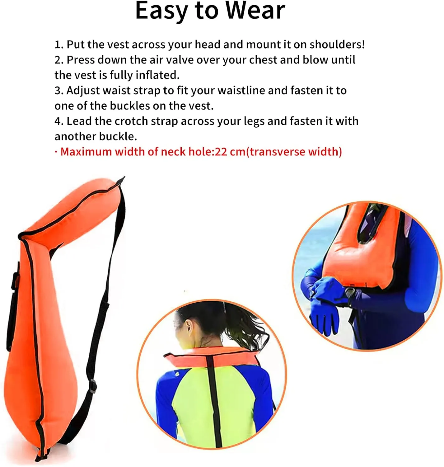 Swim Vest for Adults,Inflatable Buoyancy Vests-Portable Snorkel Vest for Diving Surfing Swimming Outdoor Water Sports