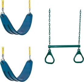 Swing-N-Slide WS 5105 Two Extreme Duty Blue Swing Seats with a Heavy Duty Ring/Trapeze Combo Swing Swing Set Refresher Bundle, Blue