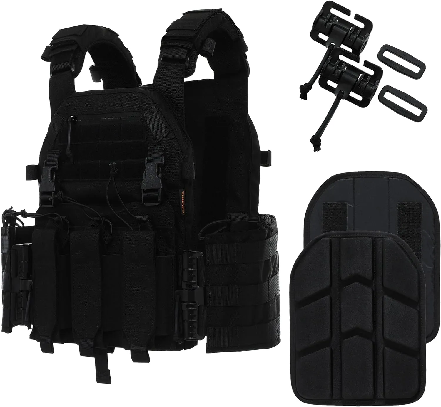 Tactical Molle Vests with Triple mag Pouch and Side Cummerbund Pouches, Quick Release Vests for Men