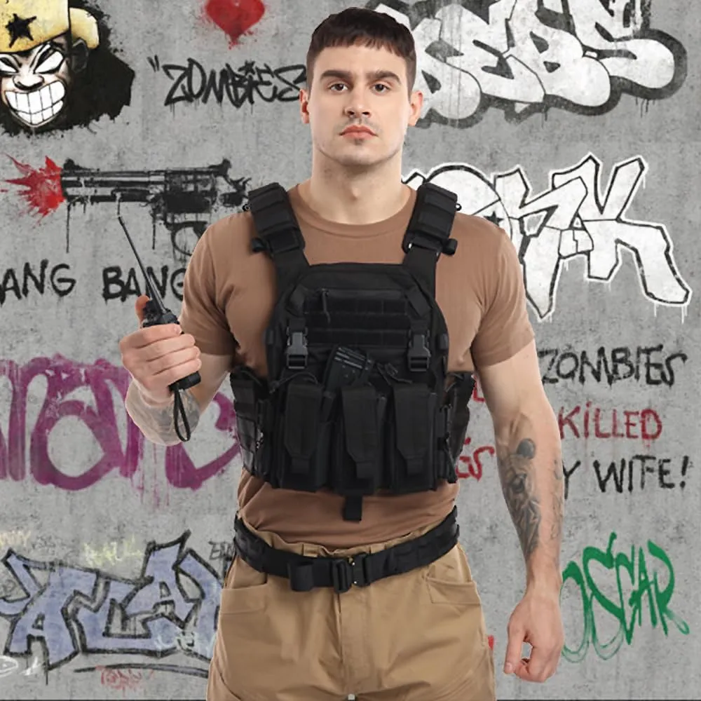 Tactical Molle Vests with Triple mag Pouch and Side Cummerbund Pouches, Quick Release Vests for Men