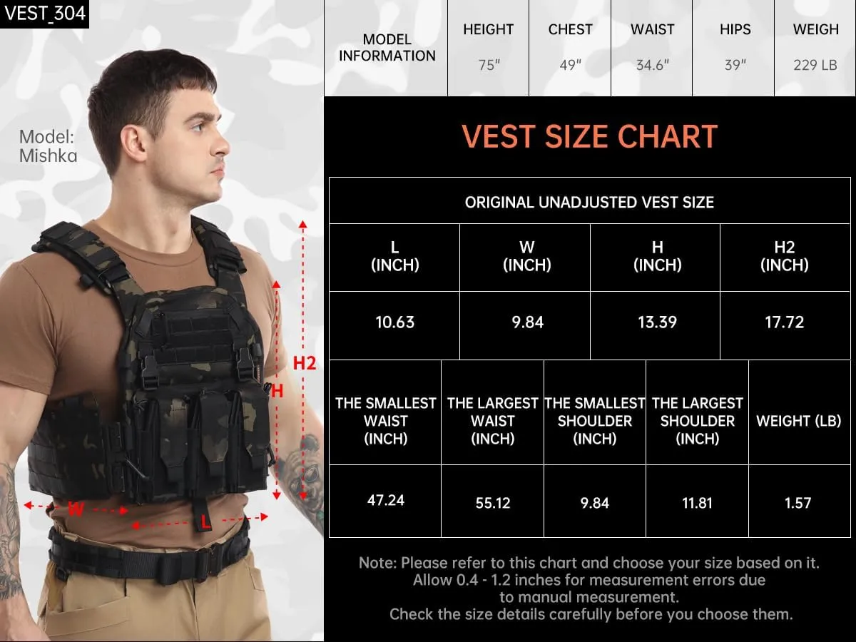 Tactical Molle Vests with Triple mag Pouch and Side Cummerbund Pouches, Quick Release Vests for Men