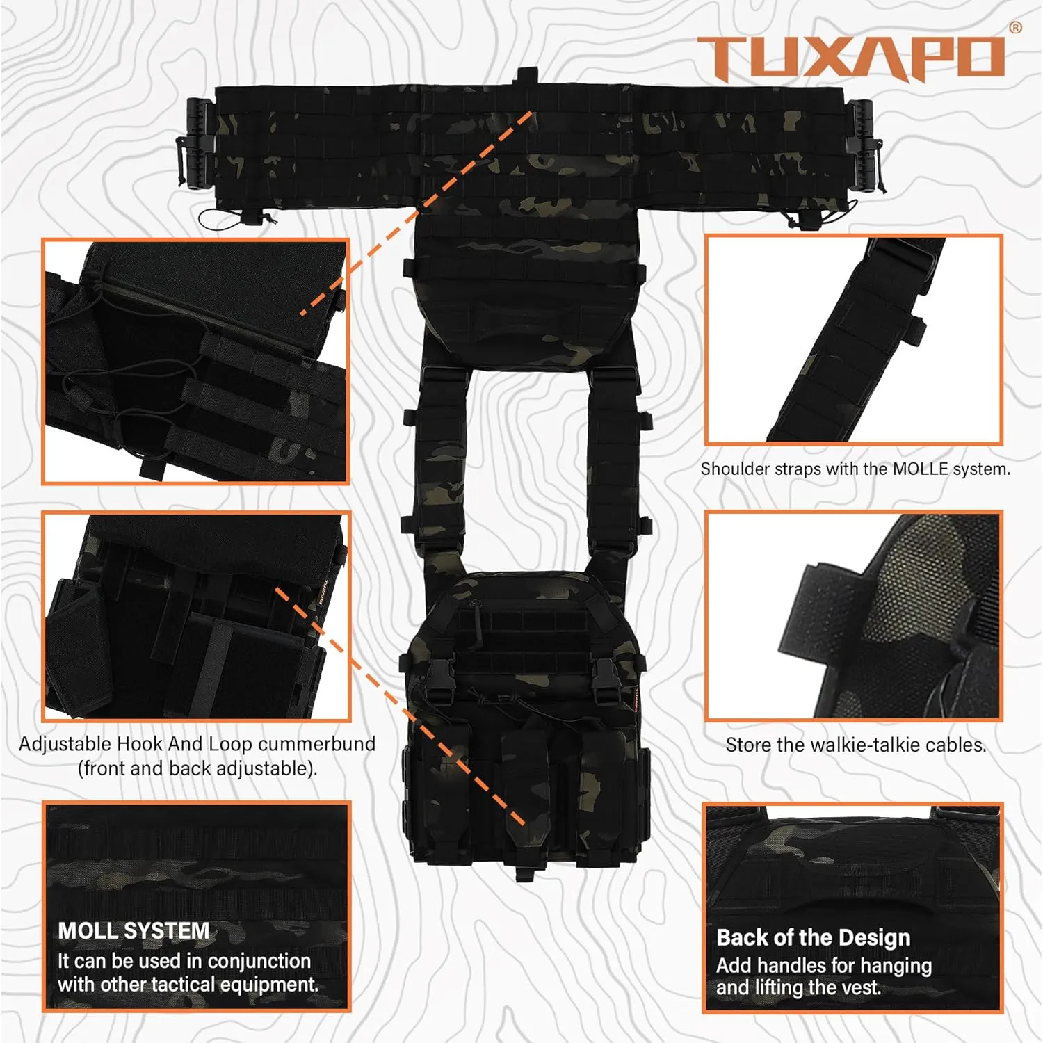 Tactical Molle Vests with Triple mag Pouch and Side Cummerbund Pouches, Quick Release Vests for Men
