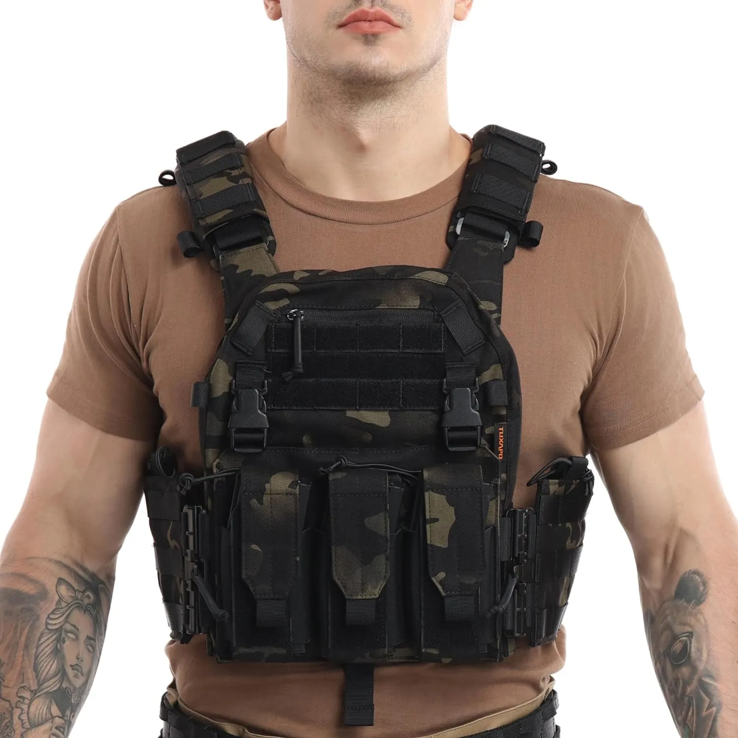 Tactical Molle Vests with Triple mag Pouch and Side Cummerbund Pouches, Quick Release Vests for Men