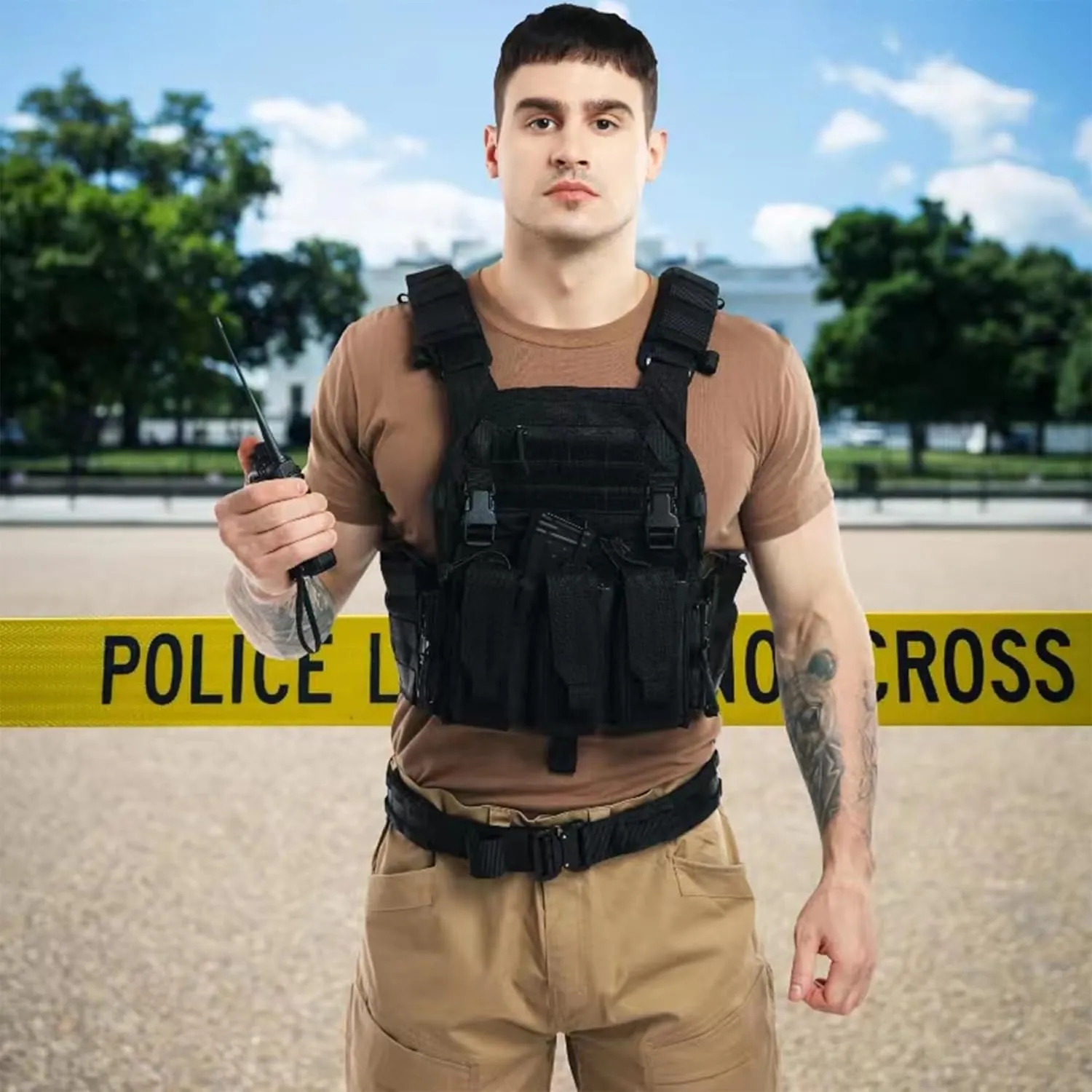 Tactical Molle Vests with Triple mag Pouch and Side Cummerbund Pouches, Quick Release Vests for Men