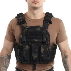 Tactical Molle Vests with Triple mag Pouch and Side Cummerbund Pouches, Quick Release Vests for Men