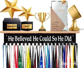 Trophy Shelf with Hooks for Medals - Metal Display Shelf for Wall Mount Ribbon Display, Trophy Shelves for Gymnastics, Soccer, Wrest,Running Race Medals Awards Rack,Trophy Award holder Upgraded