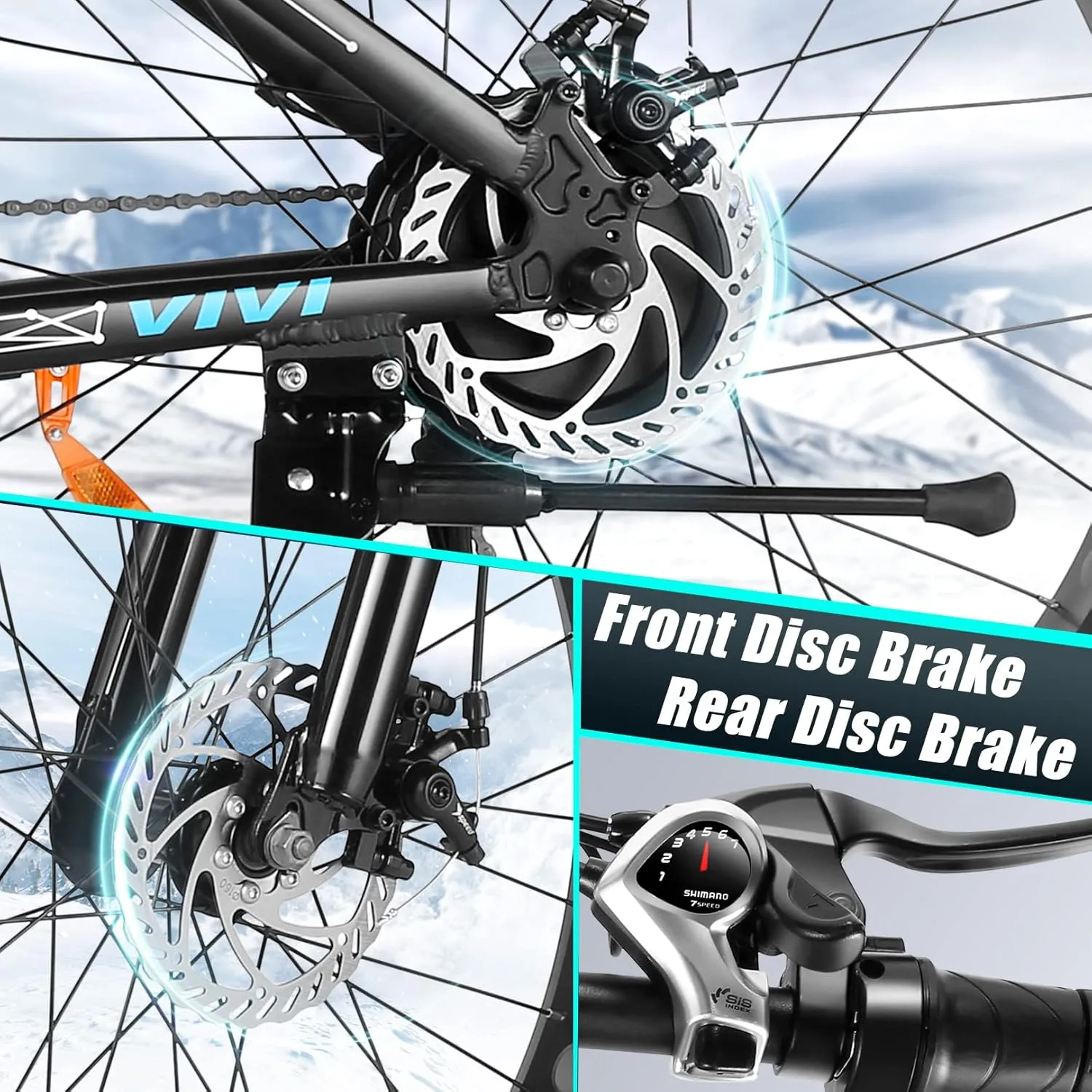 Vivi Electric Bike 26" x 4.0 Fat Tire Electric Bicycle, Peak 1000W Electric Mountain Bike, 25MPH Ebikes for Adults with 48V 13AH Removable Lithium-Ion Battery, Up to 60 Miles,UL 2849 Certified