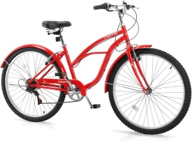 Women Bike, 26 Inch Beach Cruiser Bike, 7 Speed Commuter Bicycle with Ergonomic Upright Frame, Full Front & Rear Fenders and Foldable Front Basket (Green/Black/Red)